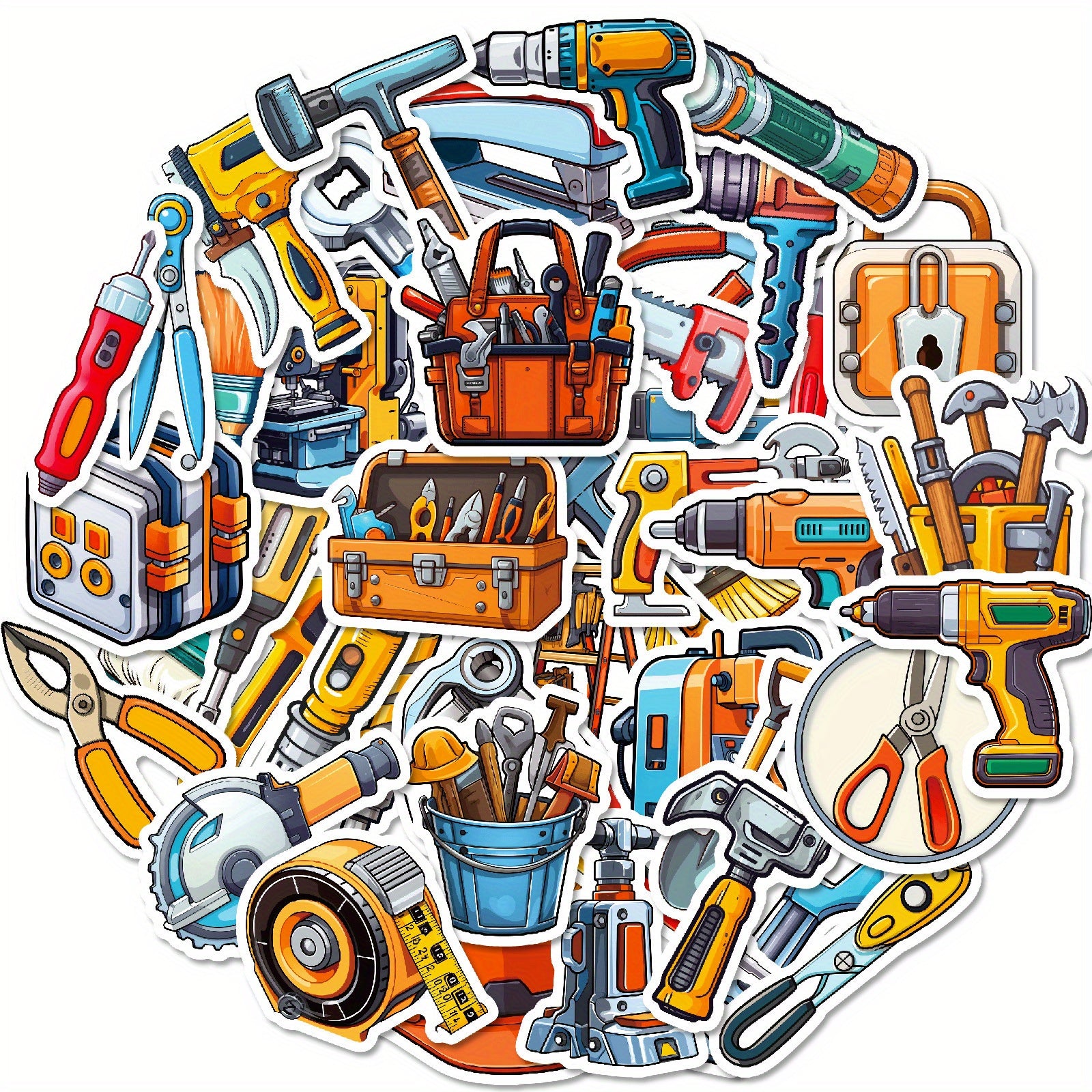 50pcs Cartoon Tool Stickers for Water Bottles Laptops DIY Craft Scrapbooks