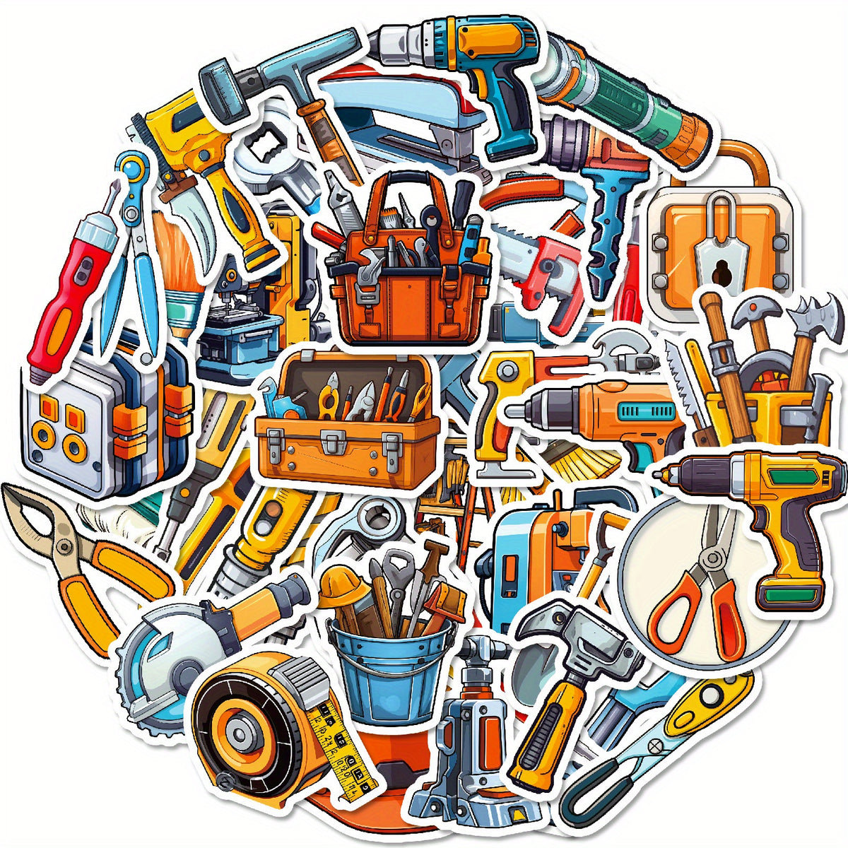 50pcs Cartoon Tool Stickers for Water Bottles Laptops DIY Craft Scrapbooks