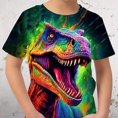 Boys Colorful Dinosaur Graphic T-shirt, Active Short Sleeve Tee
