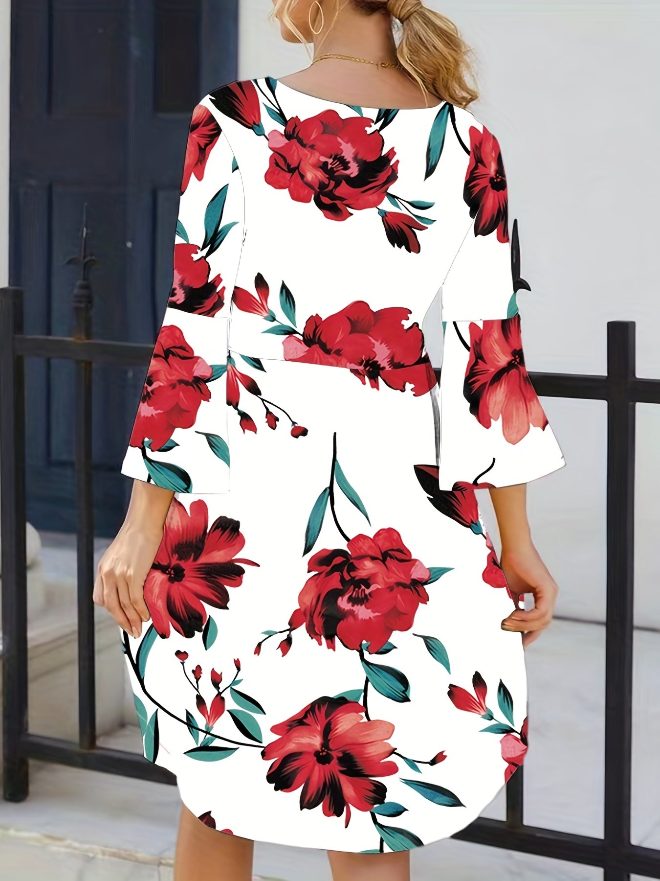  Boho Dress Women's Plus Floral Print Pleated Dress