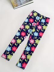 4 Pack Girls Striped Floral Leggings Stretch Sport Pants