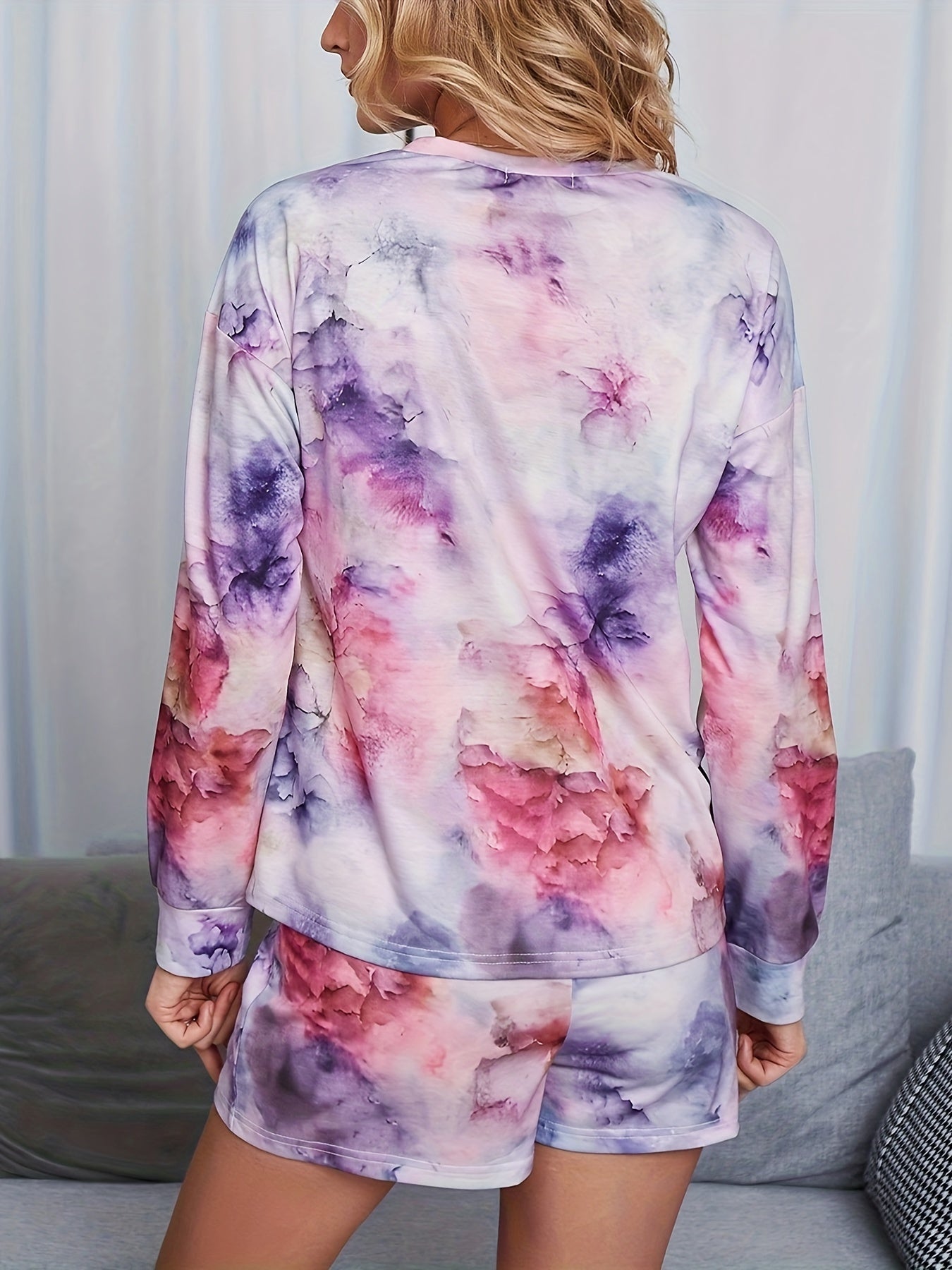 Tie Dye Lounge Set Long Sleeve Top & Shorts
