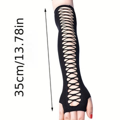Hollow Cross Mesh Elastic Arm Sleeves Thin Cycling Gloves For Women