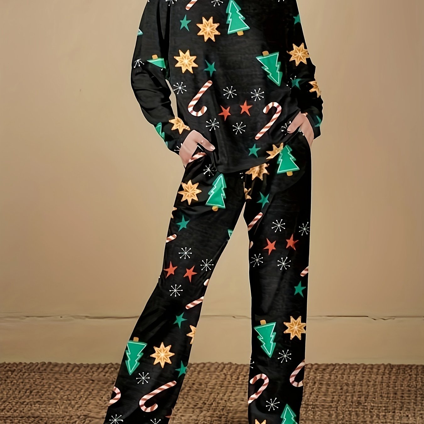  Snowflake & Lollipop Print Lounge Set - Top & Pants