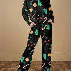  Snowflake & Lollipop Print Lounge Set - Top & Pants