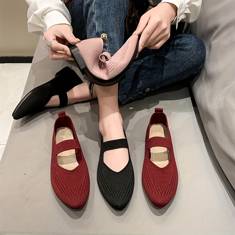Women's Knitted Slip On Mary Jane Soft Sole Walking Flats