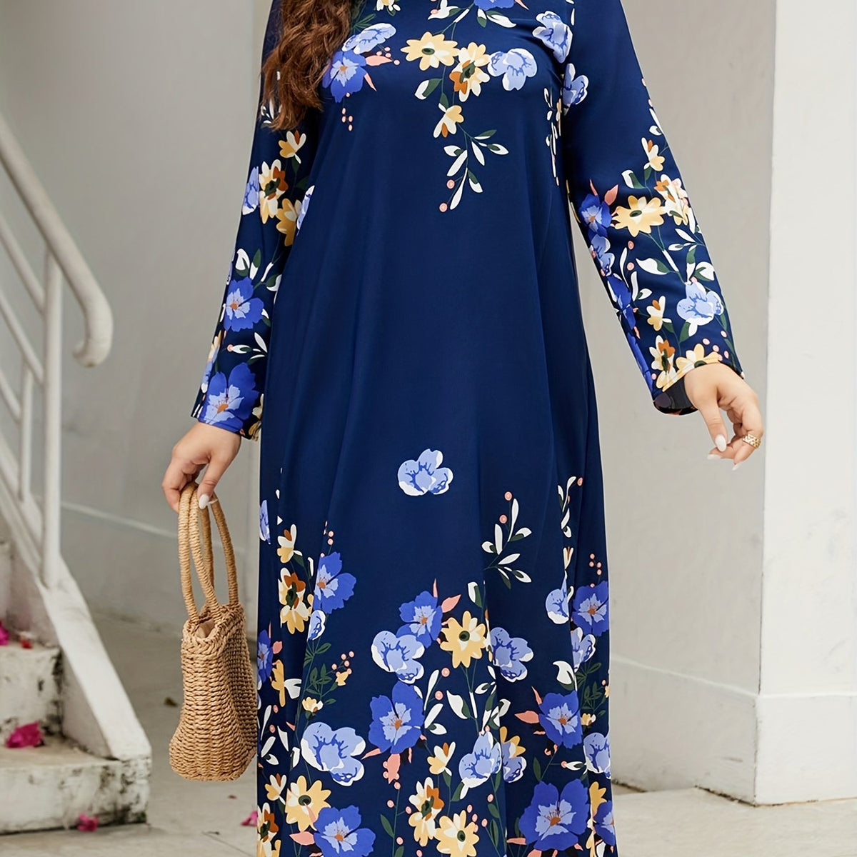  Floral Print Long Sleeve Maxi Dress