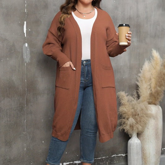  Casual Cardigan Women's Plus Solid Lantern Sleeve Open Front Cardigan