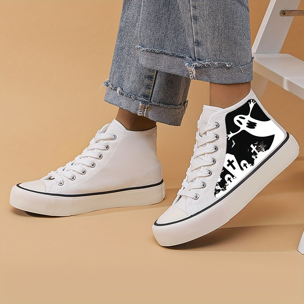 Halloween Grave & Ghost High Top Canvas Sneakers
