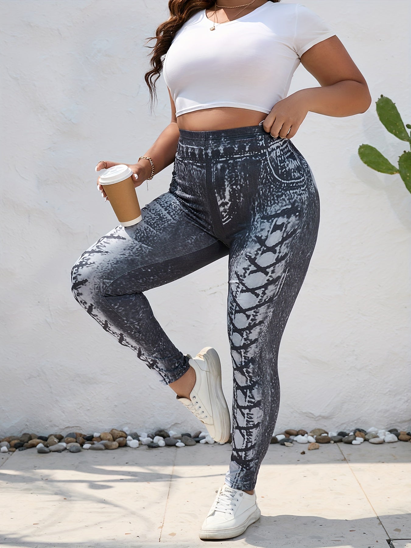  Denim Print High Rise Leggings