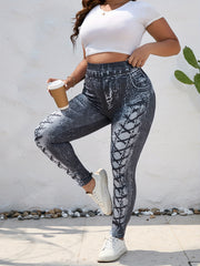  Denim Print High Rise Leggings