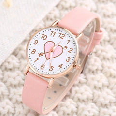 Polyurethane PU Sweet Round Strap Quartz Watch Dial & Heart Decoration