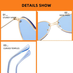 Large Frame Heart Sunglasses UV400 Polarized Eyewear Women's Metal Glasses