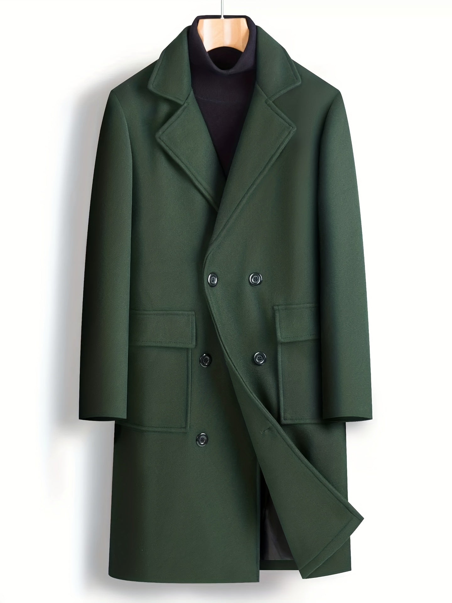 Double Breasted Trench Coat Men's Casual Lapel Woolen Overcoat