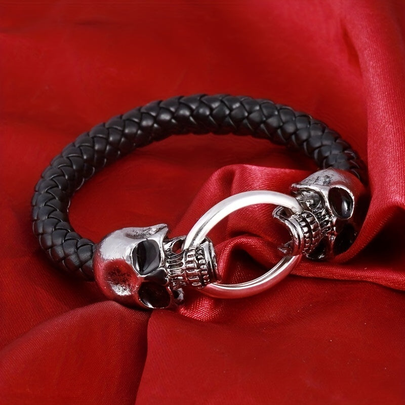 Men's Skull Braided Leather Gothic Bracelet