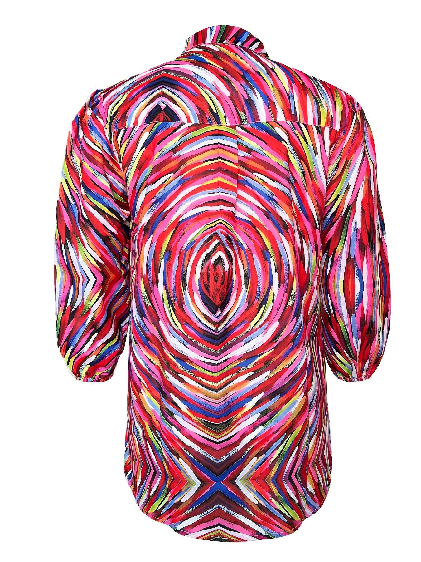  Casual Blouse Women's Plus Allover Print Button Up Half Sleeve