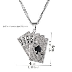 Hip Hop Poker Card Tag Necklace Zircon Inlaid Jewelry