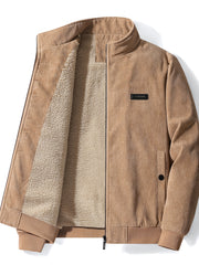 Corduroy Solid Jackets For Men Zip Up Stand Collar Coat