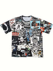 Men's 3D Printed Collage Style Skull T Shirt for Summer Outdoors