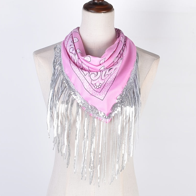 Sequins Tassel Polyester Scarf Women Bandana