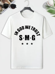 Men's In God We Trust Print T shirt Active Comfy Slightly Stretch Crew Neck Tee