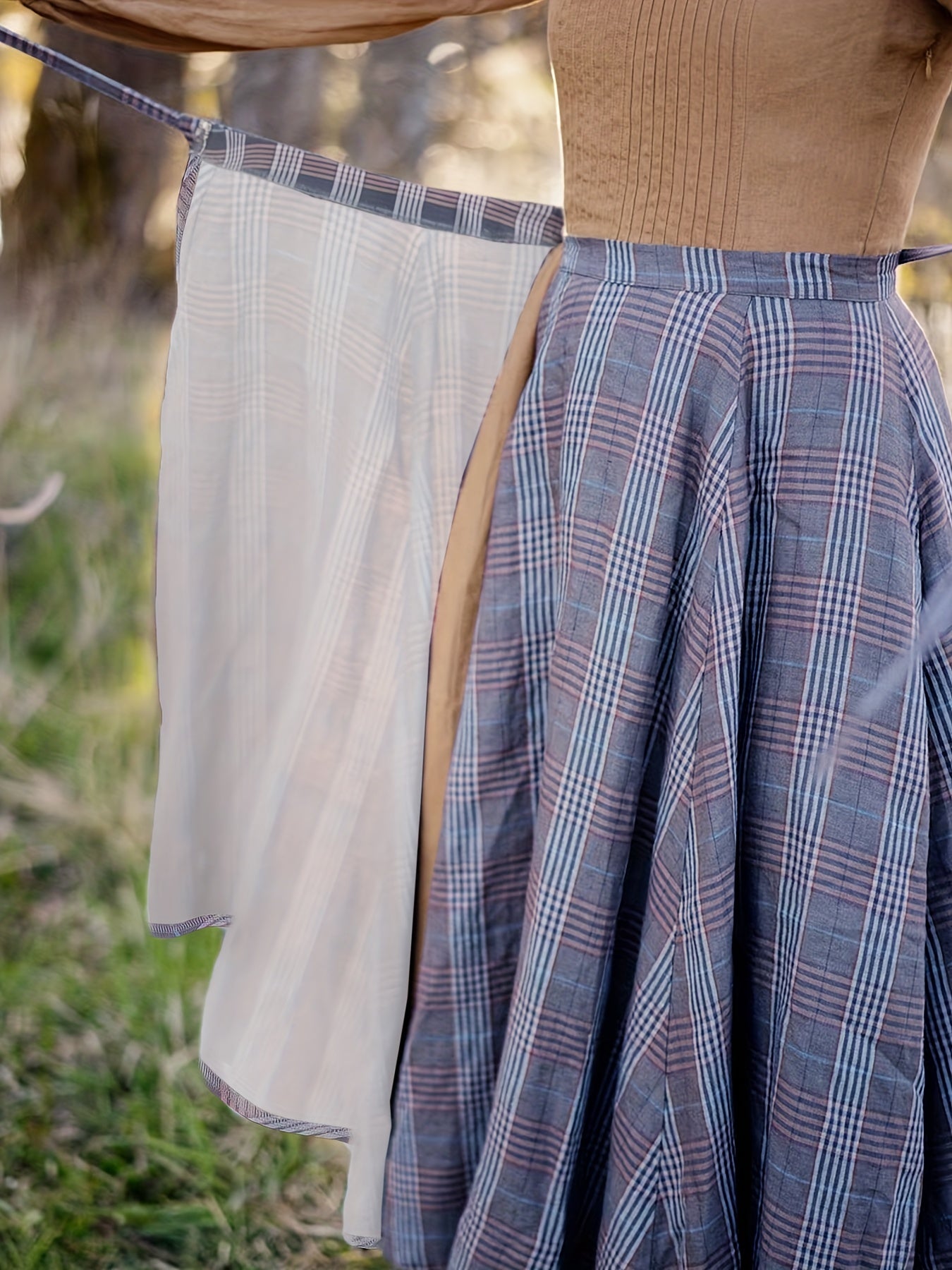  Plaid Print Tie Front A-line Maxi Skirt