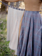  Plaid Print Tie Front A-line Maxi Skirt