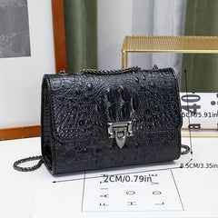 Crocodile Embossed Crossbody Bag Chain Shoulder Bag Women's Small PU Square