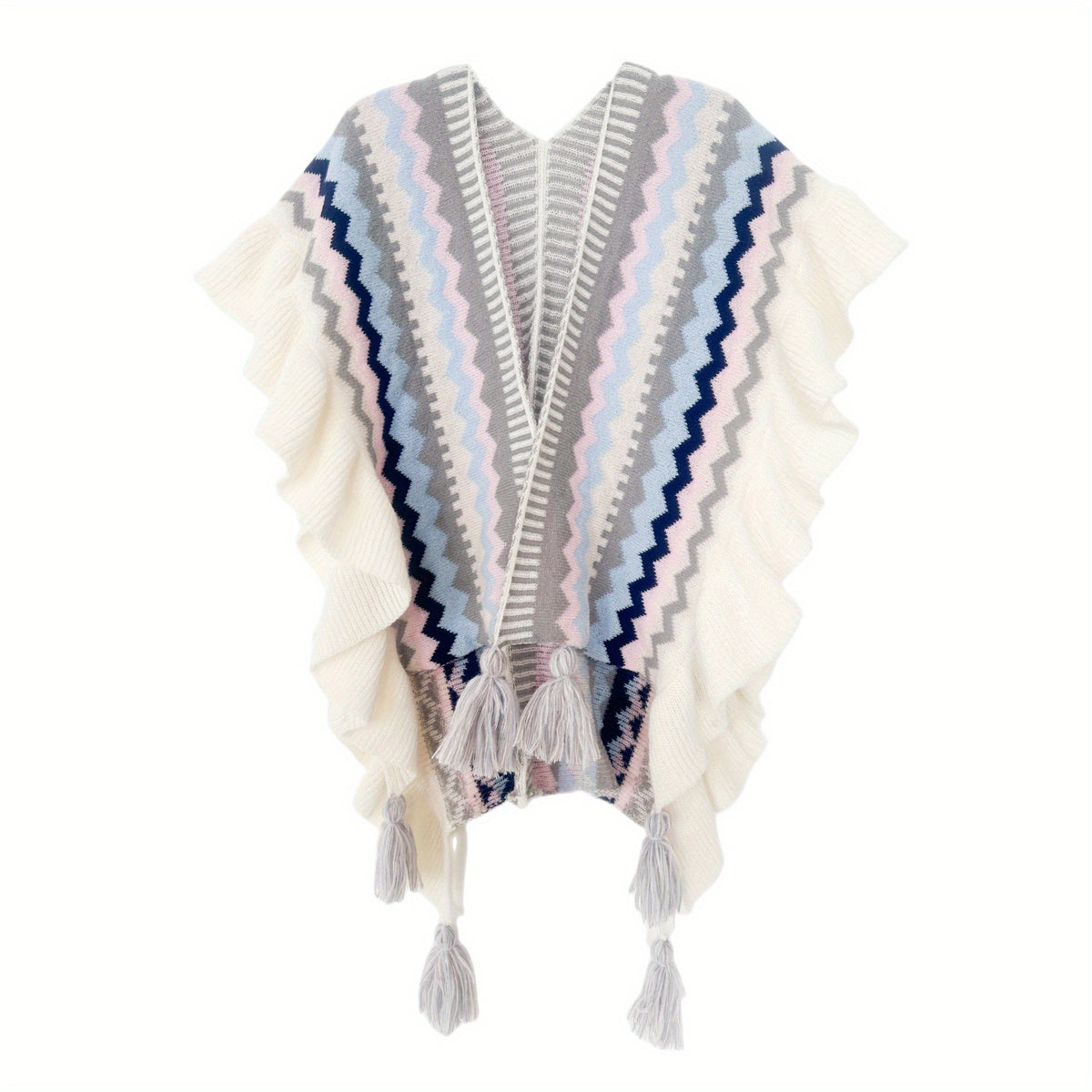 Boho Striped Large Shawl Classic Tassel Wrap Cape Ruffles Cardigan