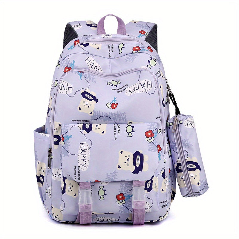 Large Capacity Backpack With Pen Bag Cartoon Bear Lightweight Waterproof