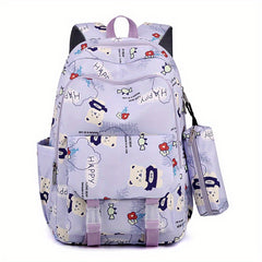 Large Capacity Backpack With Pen Bag Cartoon Bear Lightweight Waterproof