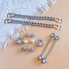 12pcs Shoe Charms Set with Pearls and Accessories for Women's Cross Hole Shoes
