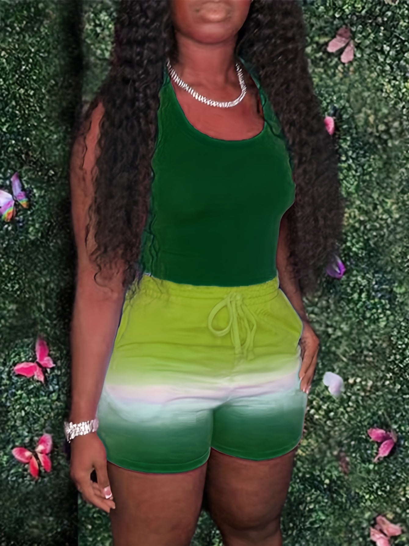 Tie Dye Tank Top & Drawstring Waist Shorts 2pcs Set