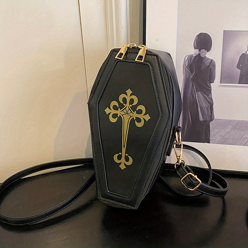 Gothic Coffin Shaped Crossbody Bag for Halloween