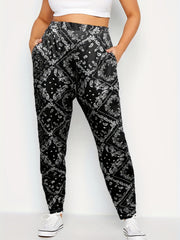  Paisley & Scarf Print High Rise Tapered Leg Pants