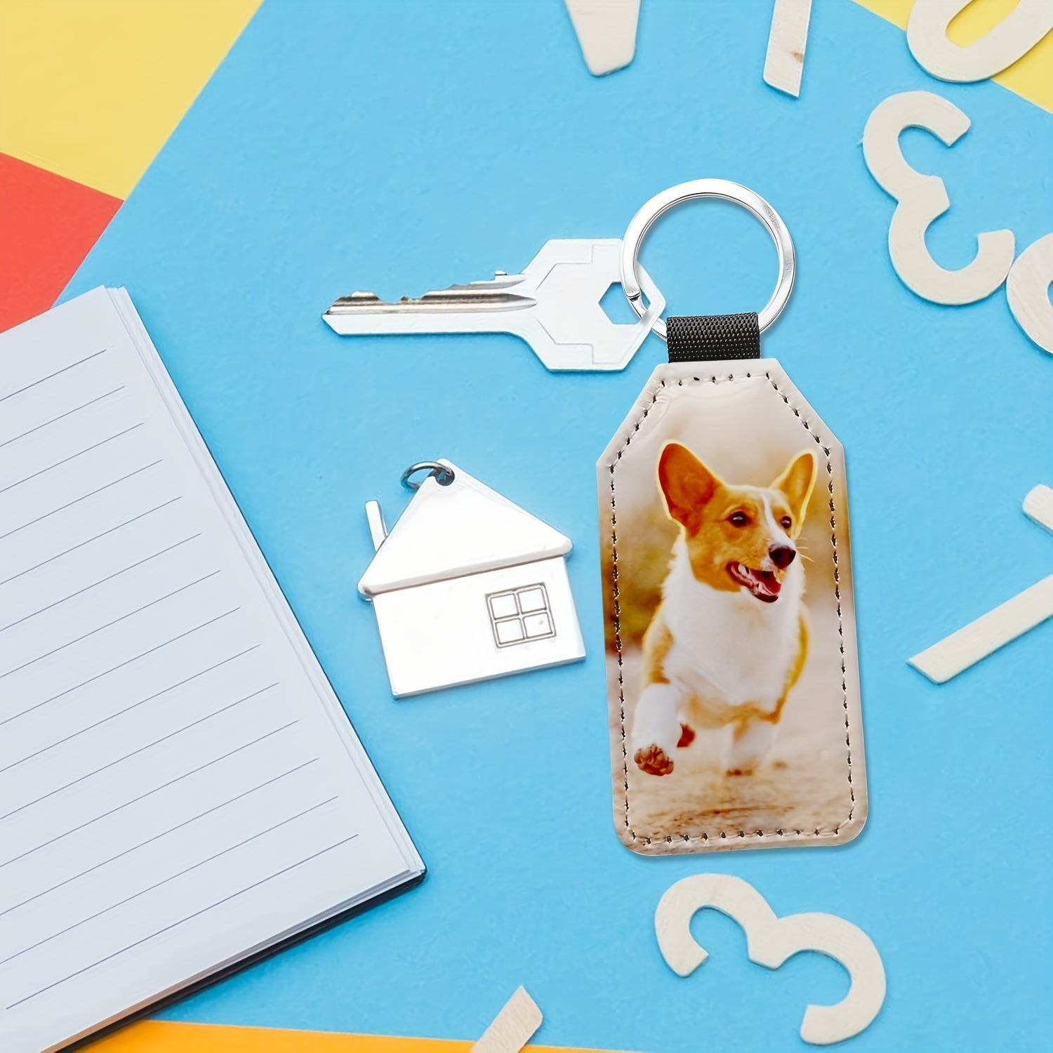 5pcs Glitter PU Leather Keychain Heat Transfer Keyring