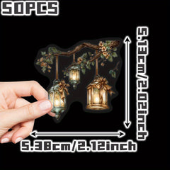 50pcs Lantern Themed Stickers Floral Heart Patterns Decal