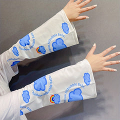 Cartoon Print Sunproof Ice Sleeves Fingerless Gloves Women