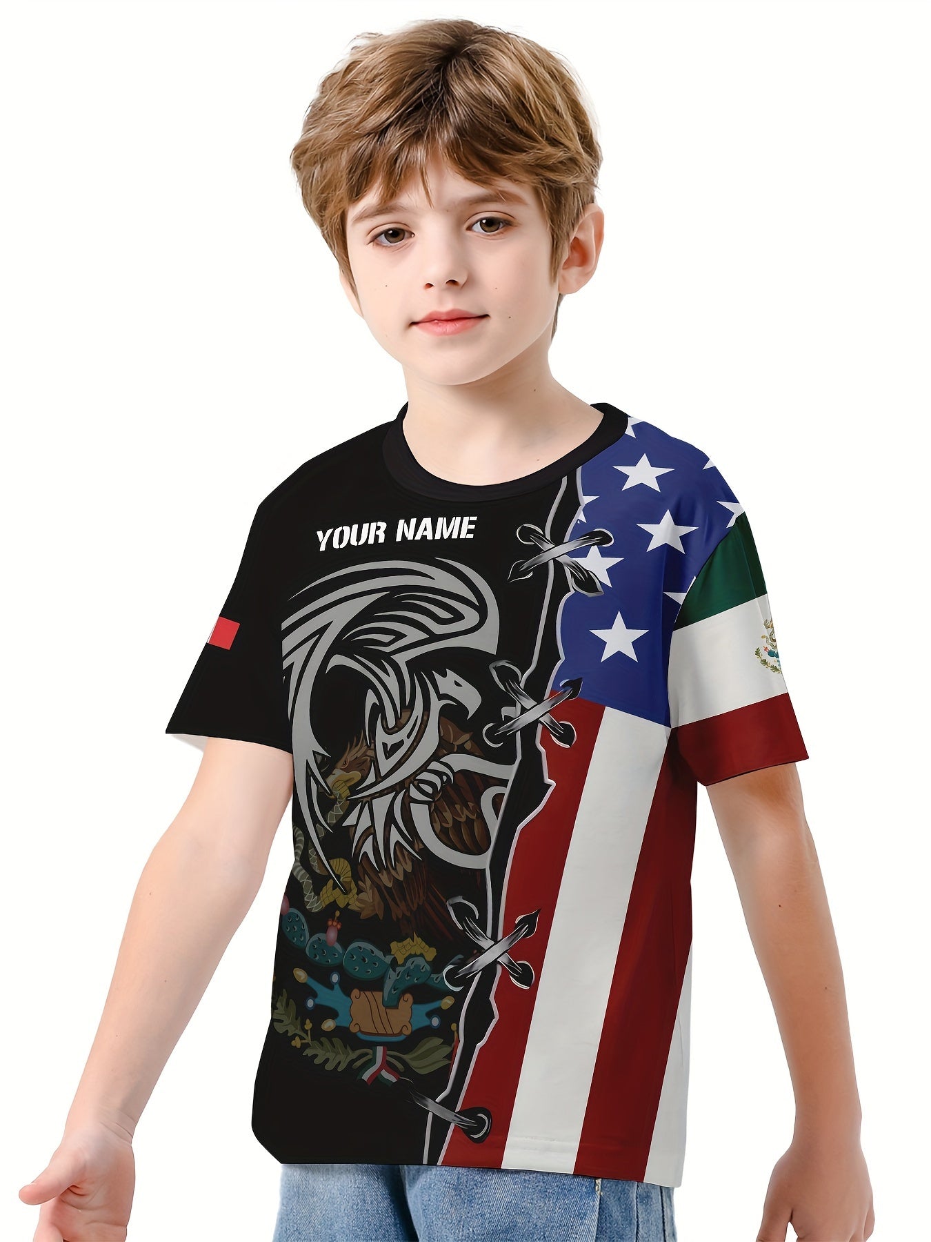Eagle And Flag 3D Print Boy's Casual Tees Short Sleeve Crew Neck T shirt