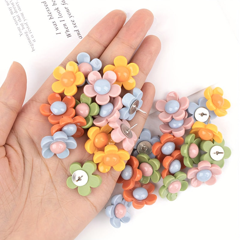 30pcs 3D Flower Creative Push Pin Rose Flower Resin Cork Board Push Pin