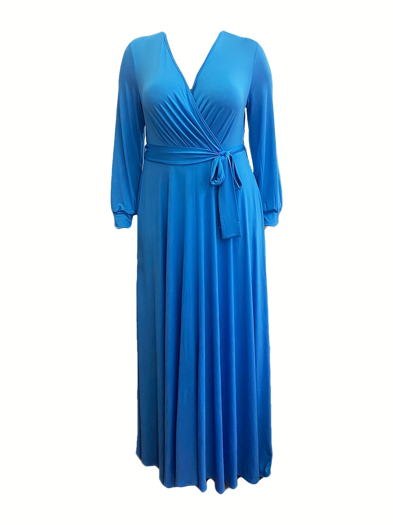  Solid Long Sleeve Maxi Dress Pockets