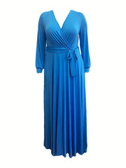  Solid Long Sleeve Maxi Dress Pockets