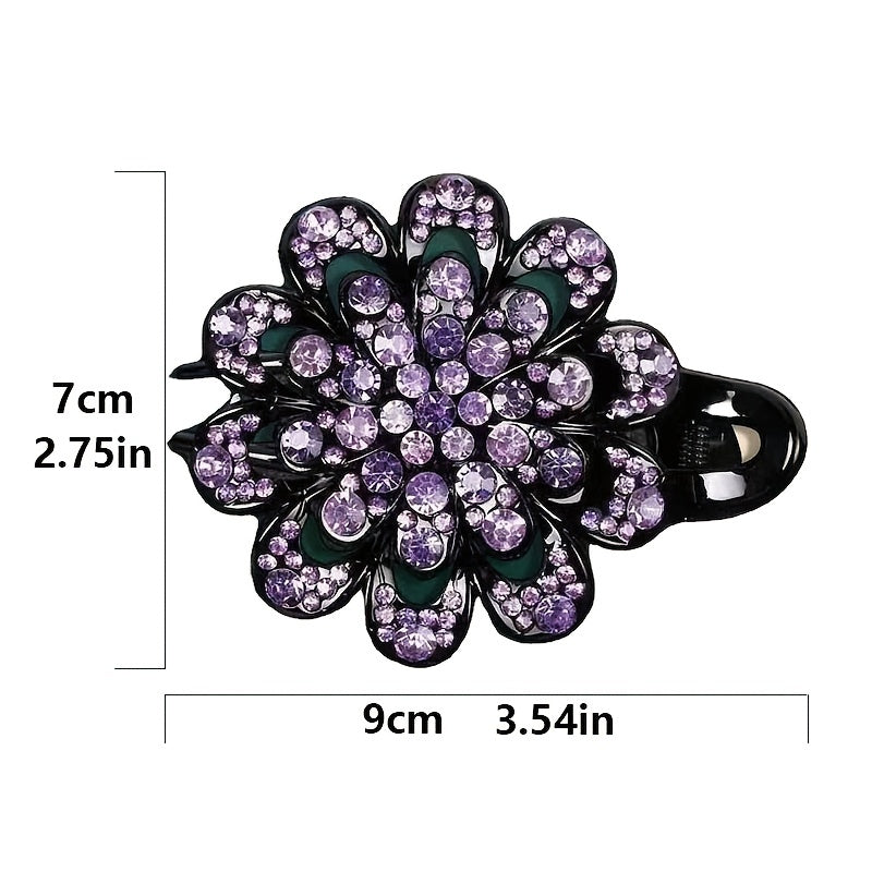 Rhinestones Flower Hair Clip Ponytail Hairclip Barrette Crystal Fancy Decorative