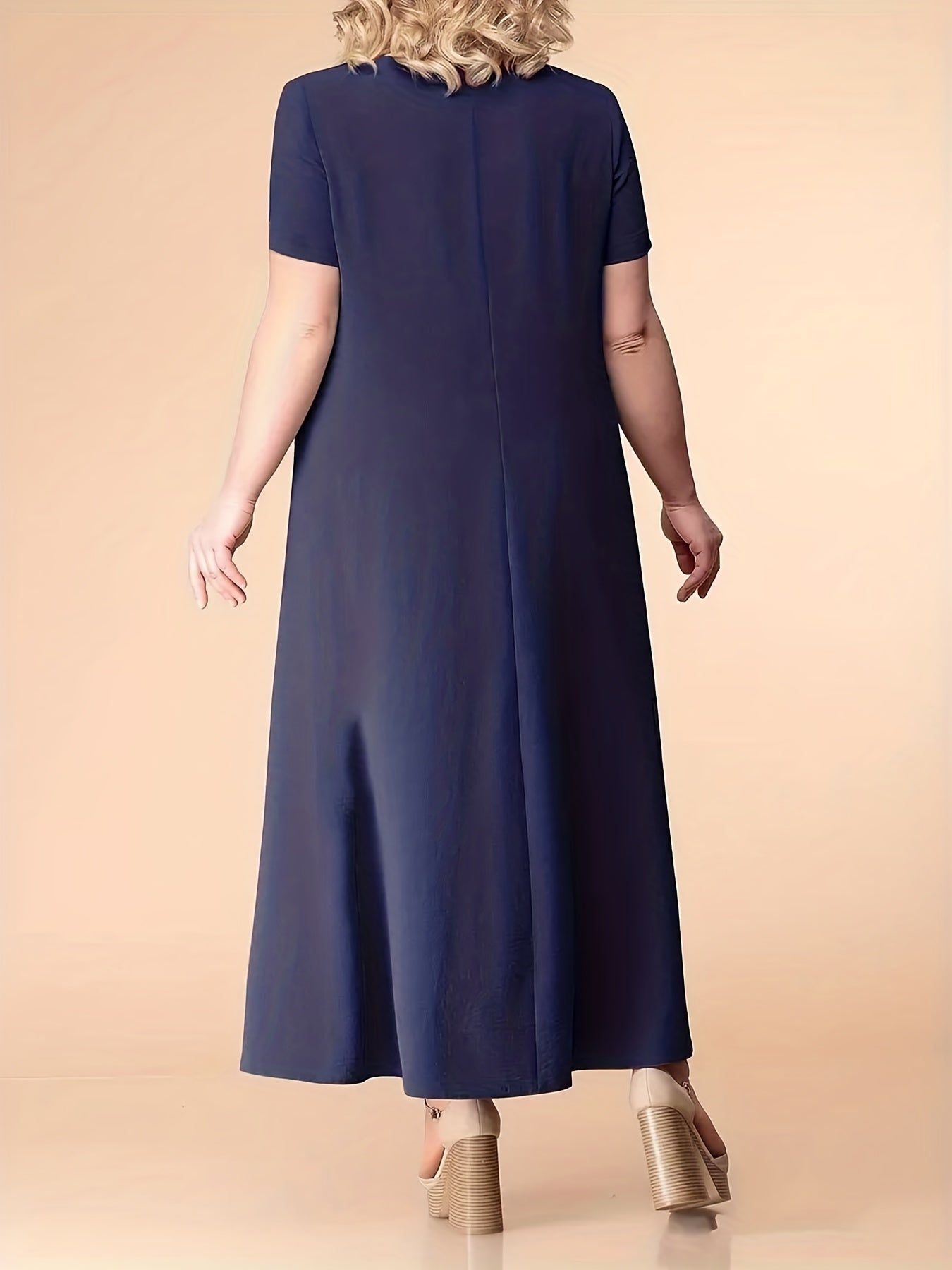  Maxi Dress Women's Short Sleeve Round Neck Dress With Pockets