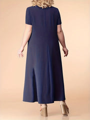  Maxi Dress Women's Short Sleeve Round Neck Dress With Pockets