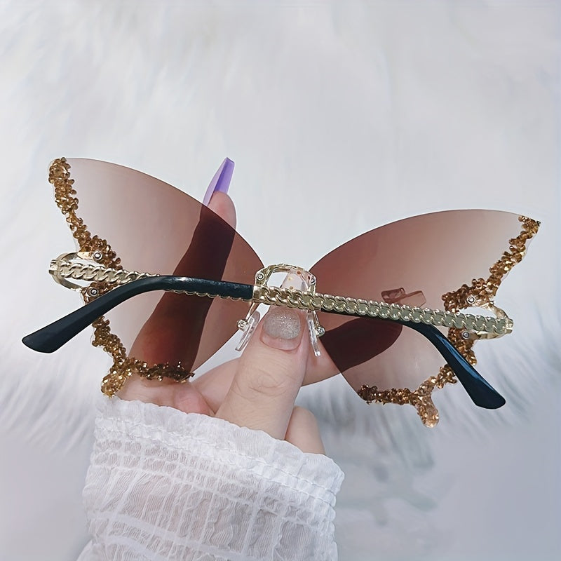 Y2K Rhinestone Butterfly Sunglasses UV400 Sun Shades
