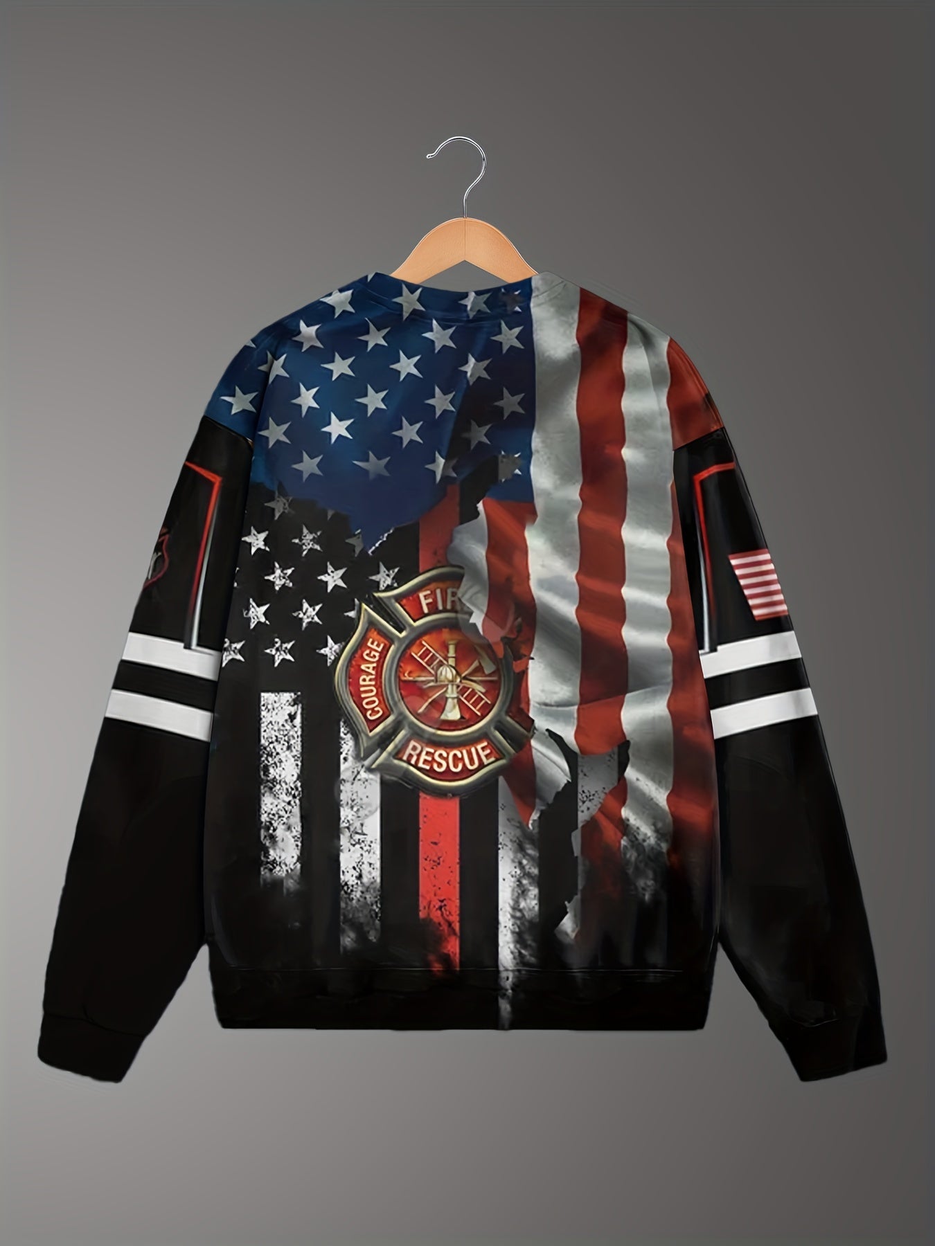 Flag Pattern 3D Print Crew Neck Sweatshirt Men's Casual Pullover Sweatshirt