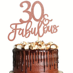 1pc Glitter Gold Paper Rose Cake Topper for Birthday Party
