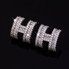 Micro Zirconia H Letter Earrings Men's Ear Stud Jewelry