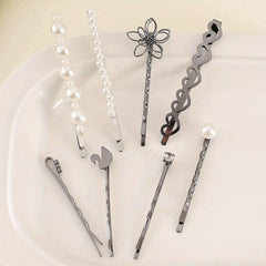 8pcs Pearl Beads Hair Clip Flower Hairpin Barrette